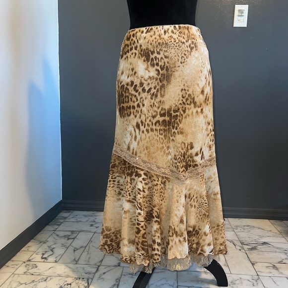 Tan and Brown Asymmetrical Tiered Maxi Skirt - Picture 1 of 3